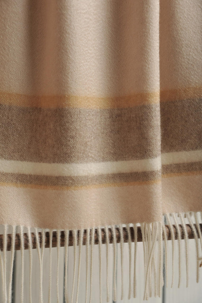 100% Pure Cashmere Throw Blanket for Sofa, Beige Border