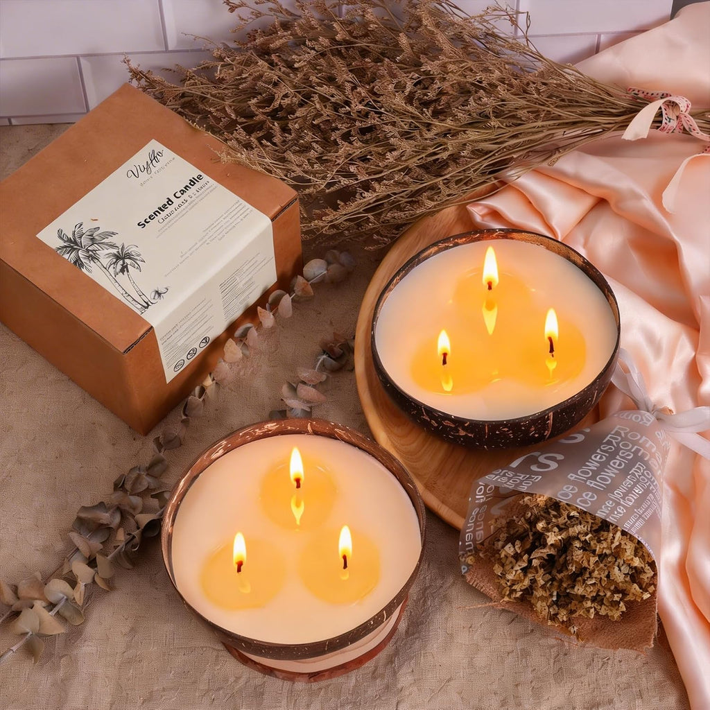 Ocean Breeze Scented Candle, Large 18oz 3 Wick Non Toxic Soy Candles, Natural Coconut Shell Candle, Fresh Airy - Set of 18