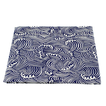 Linen Cotton Printed Fabric Decoration and Crafting By The Meter(Dark Blue Sea Wave)