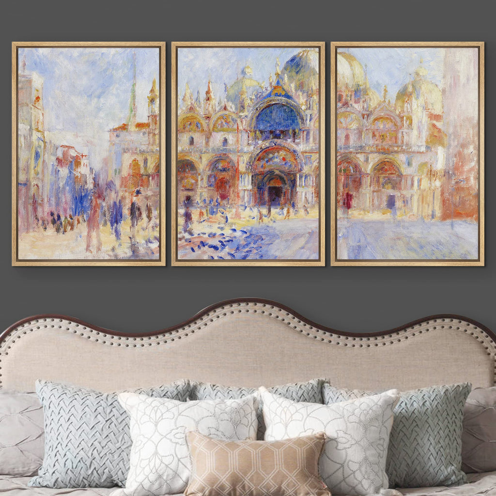 Framed Canvas Print Wall Art Set Piazza San Marco, Venice by Pierre Auguste Renoir Cultural Historic Oil Painting