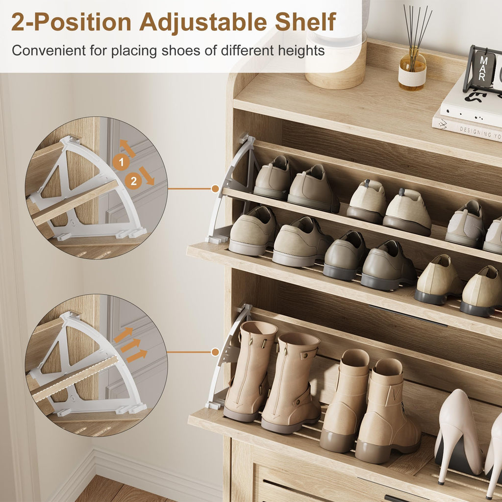 Shoe Cabinet Storage, Slim Shoe Storage Cabinet with 3 Flip Drawers, Freestanding Hidden Narrow Shoe Organizer