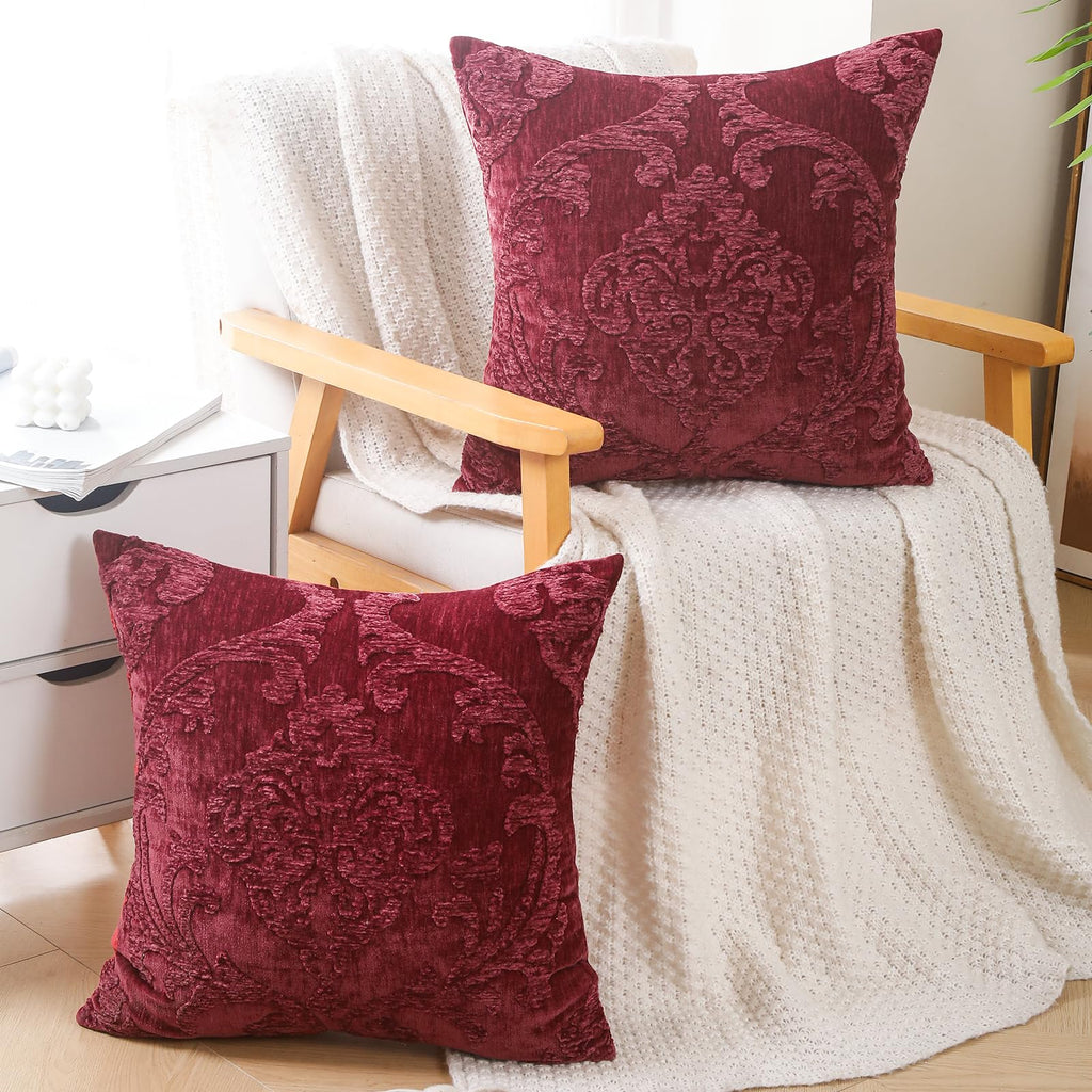 Embroidered Throw Pillow Covers 18x18 Inch, Boho Damask, Set of 2