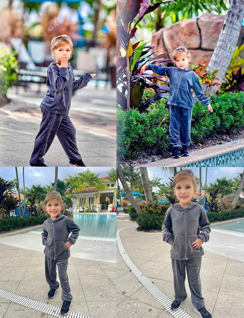 2 Piece Outfits for Girls Kids Velour Tracksuit and Jogger Set