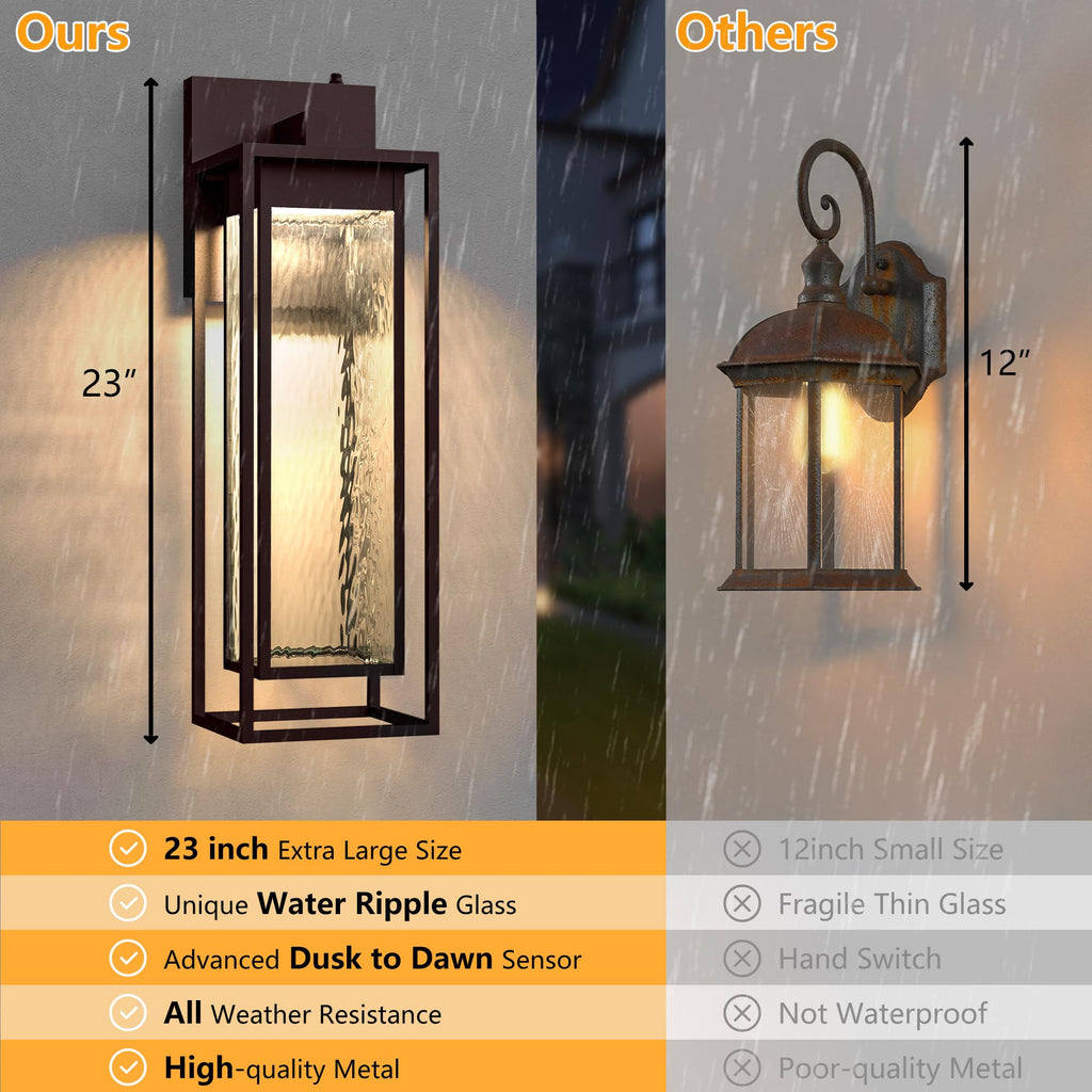 23INCH LED Dusk to Dawn Outdoor Light, Brown, Waterproof