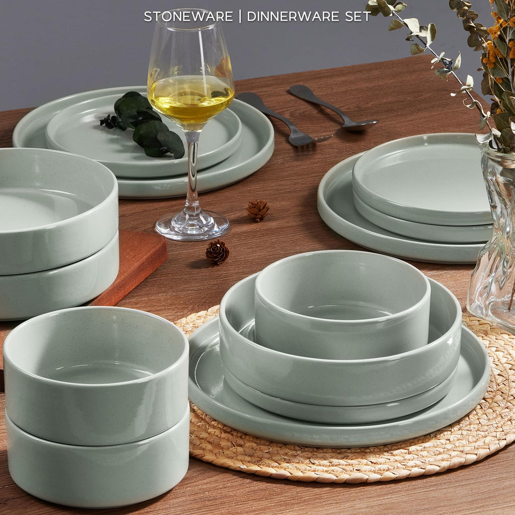 Speckled Dinnerware Set for 4 with Pasta Bowl, 16 Piece Stoneware Plates and Bowls Dishes Set, Microwave & Dishwasher