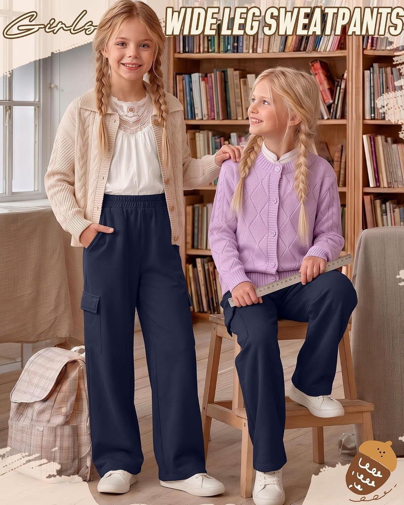 Girls' Uniform Pants Wide Leg Cargo Sweatpants