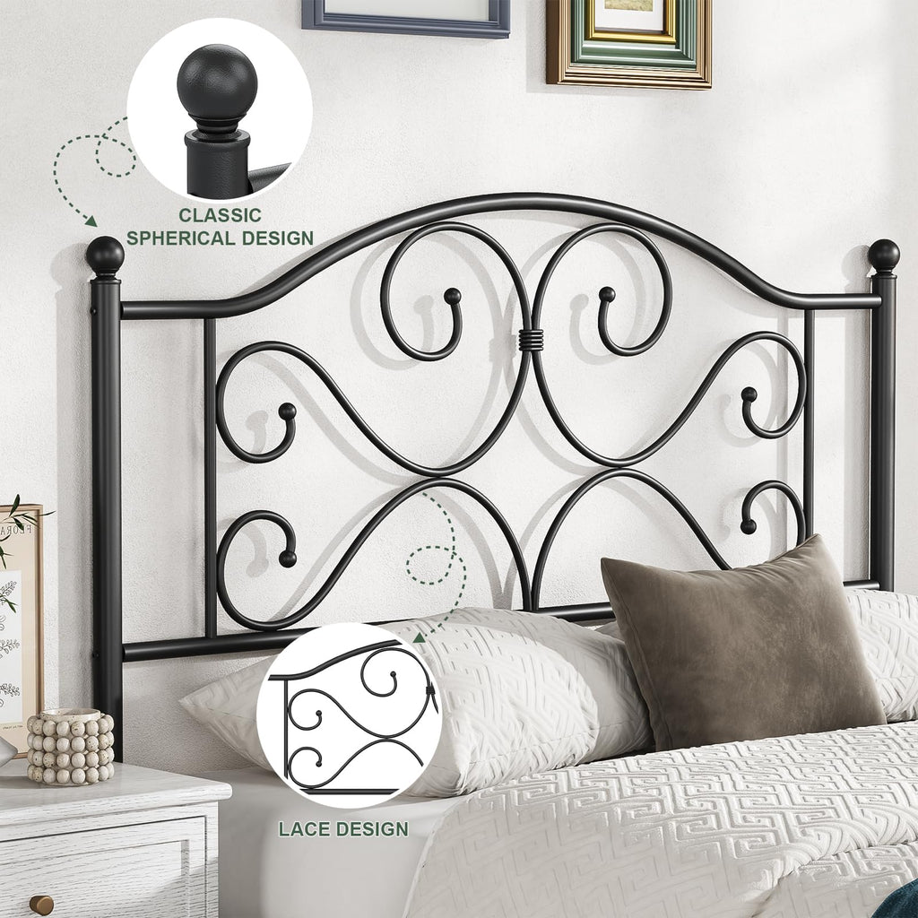 Vintage Platform Metal Queen Headboard Only with Height Adjustable