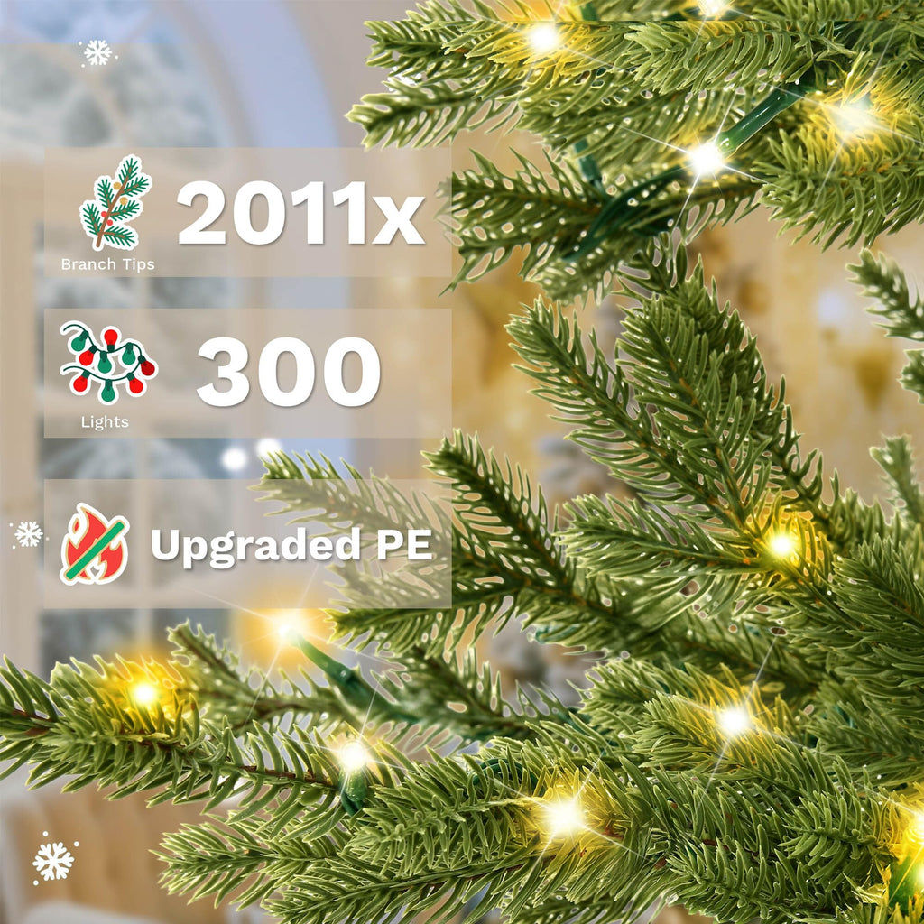 7.5FT Pre-Lit Sparse Alpine Christmas Tree PE 300 Warm Multi LED Light