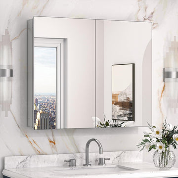 30 x 26 Inch Bathroom Medicine Cabinet with Mirror, Ample Storage | Assembly Needed, Freely Adjustable Shelves