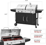 Propane and Charcoal Grill Combo with Side Shelves, Dual Fuel BBQ Grill, 20,000 BTU for Patio, Garden, and Backyard