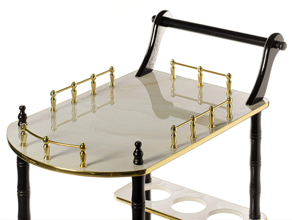 Serving Bar Cart Tea Trolley, 2 Tier Shelves on Rolling Wheels, Mobile Liquor Bar for Wine Beverage Drink Dinner