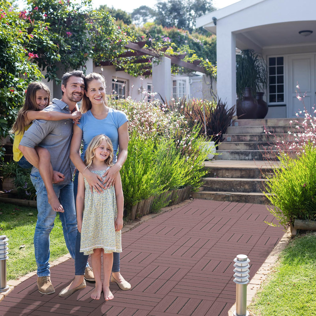 27 sq. ft Plastic Interlocking Deck Tiles, 27PCS Waterproof Patio Balcony Flooring, 12"x12" Outdoor Interlocking Deck