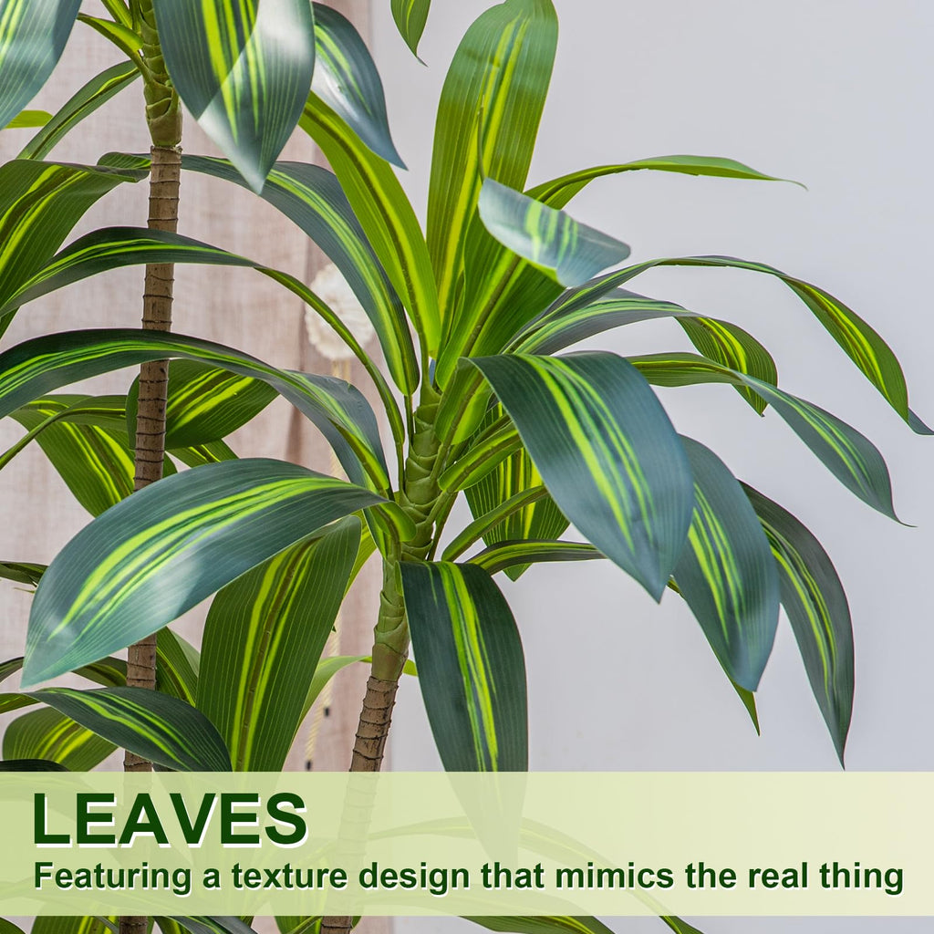 Dracaena Tree 6FT Artificial, 72in Tall Faux Dracaena Tree with 15.7 White Planter, Fake Potted Tree for Indoor &