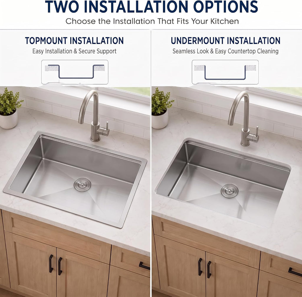 32 Inch Undermount Kitchen Sink, 32" x 19" Stainless Steel Kitchen Sink, Undermount Sinks, Handmade Deep Single Bowl