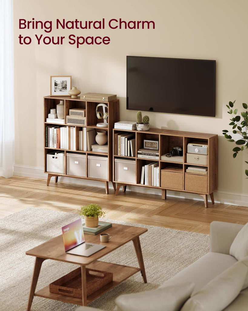 Mid-Century Modern 8-Cube Bookshelf, 35.4 x 9.4 x 42.3 Inch