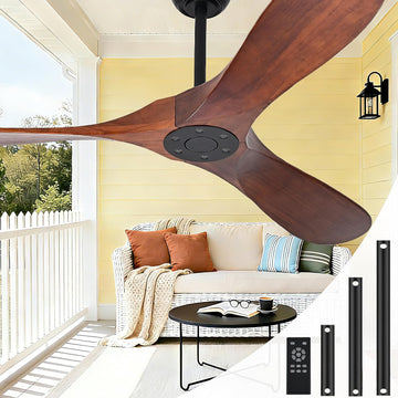 Inspired Maverick Style 60" Ceiling Fans Without Lights, 60 Inch Outdoor Ceiling Fans no Lights, 3 Blade Solid Wood Damp Rated Ceiling Fan with Remote Control for Living Room Gazebo Farmhouse/Patios Porch - Dark Walnut - G7-B0CMTL95Z4