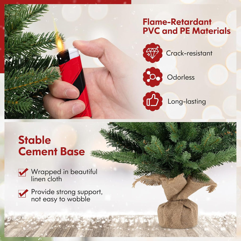 2ft Pre-Lit Tabletop Christmas Tree with 35 Lights, Battery Operated
