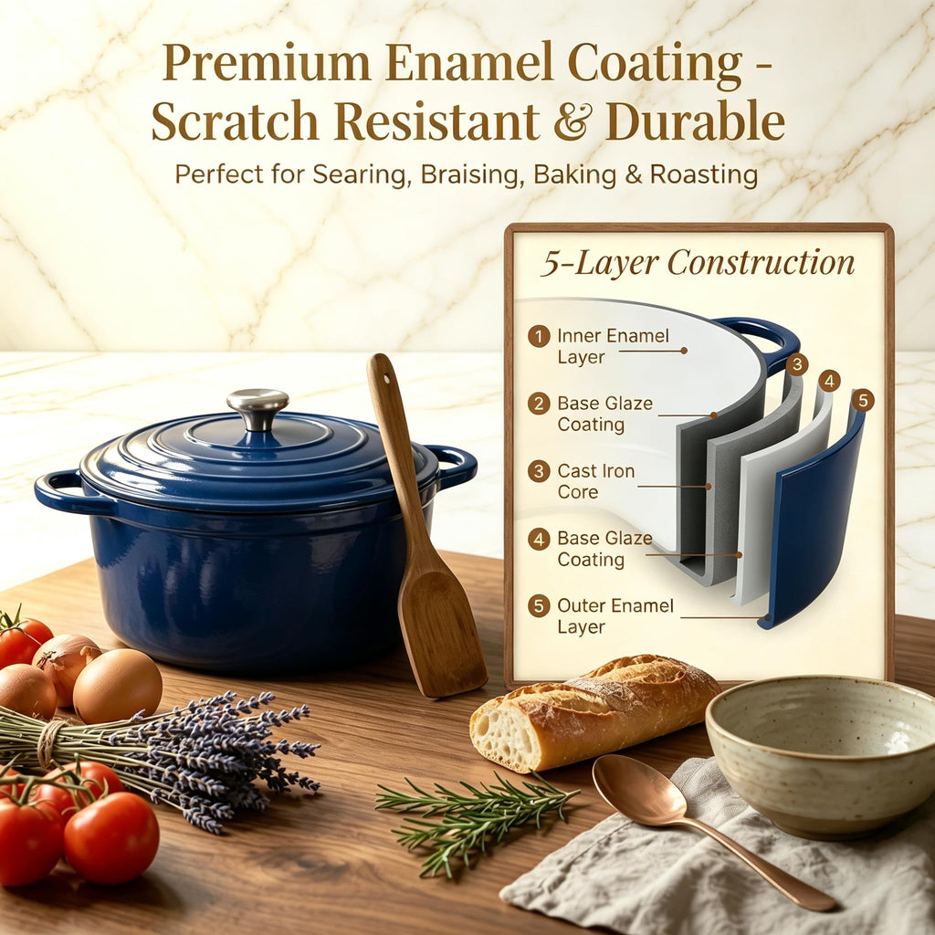 5-Piece Navy Blue Enameled Cast Iron Cookware Set
