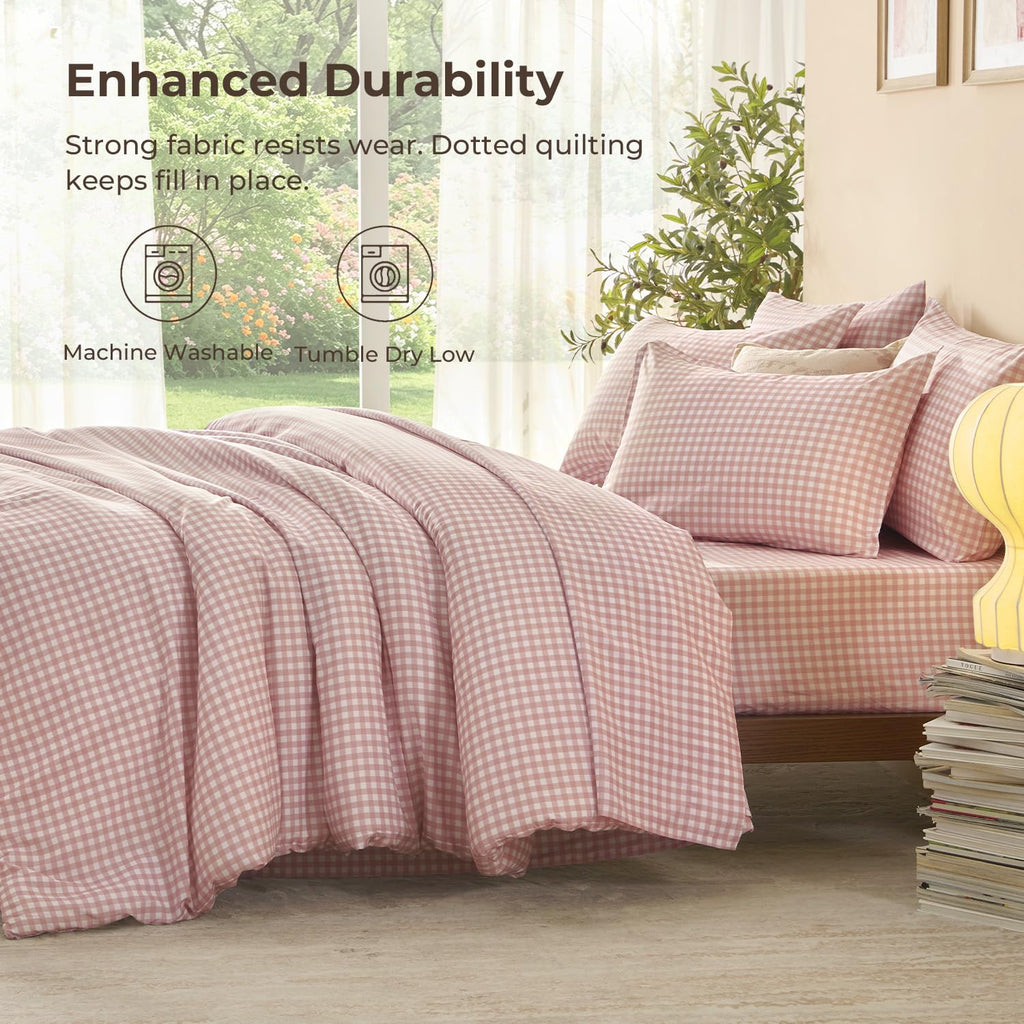 Blush Pink Gingham Comforter Set 7 Pieces