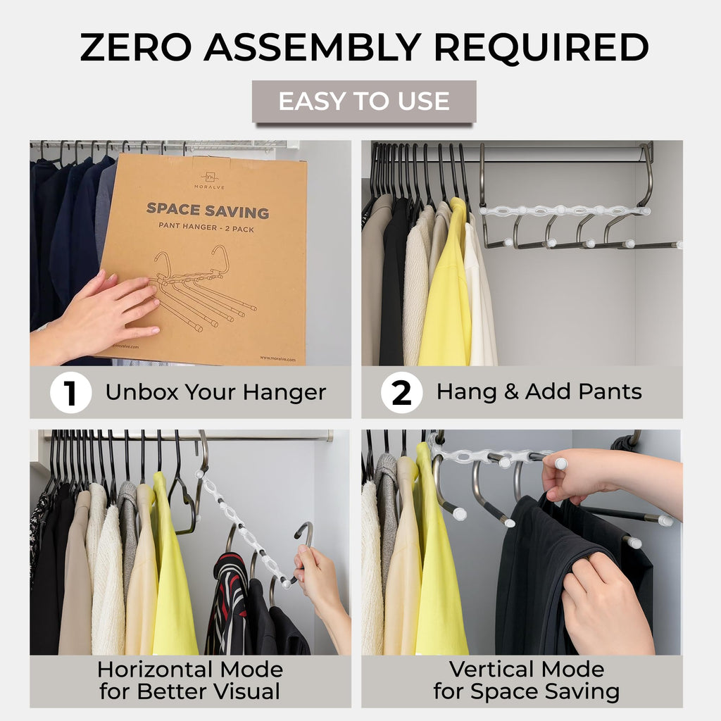 Pants Hangers Space Saving - 4 Pack - Non-Slip Multi-Layer Space Saving Hangers - Multifunctional Clothing Rack for