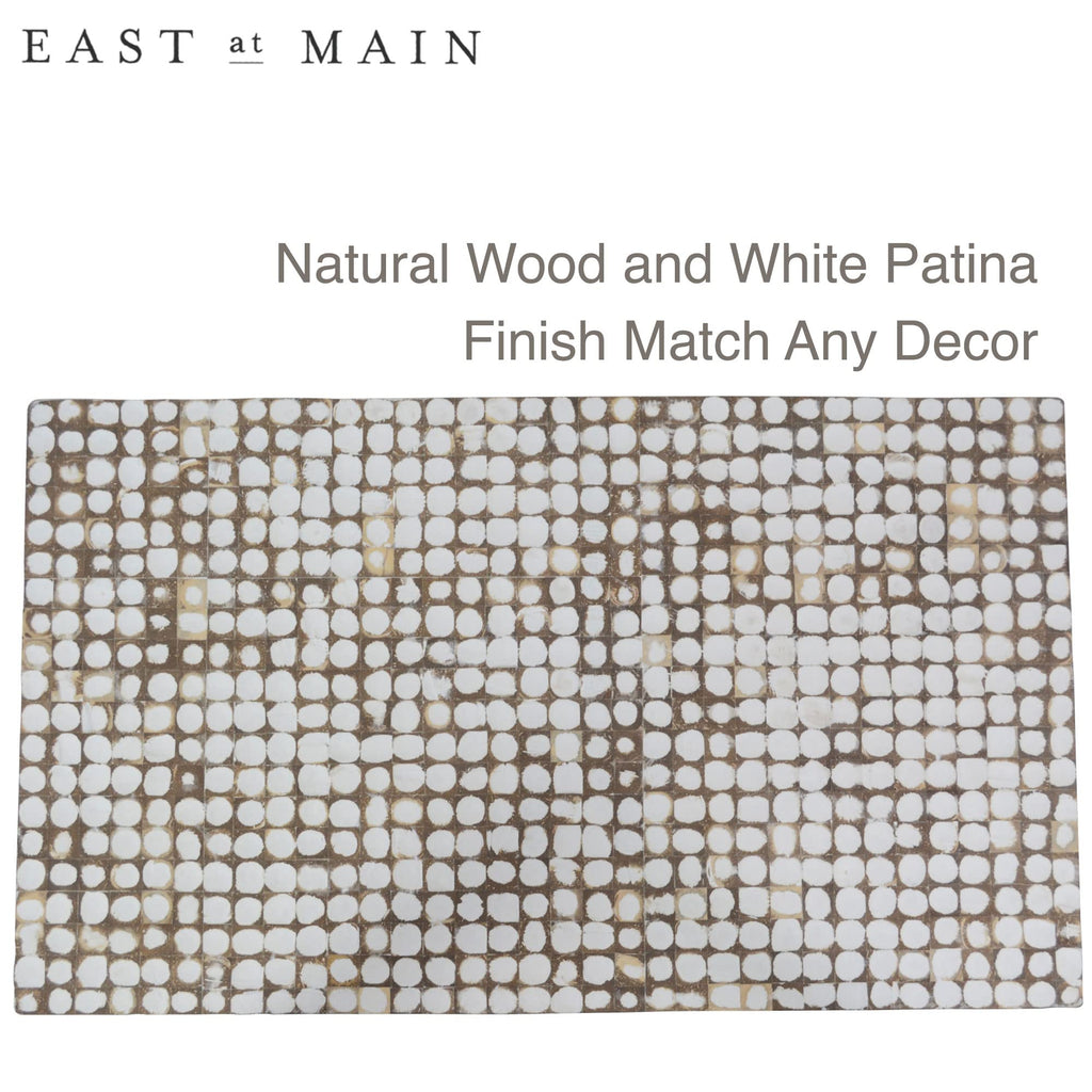 White Coffee Table - Handmade Accent Table with Coconut Shell Inlay, 40" Rectangular Wood Table, Coastal Farmhouse