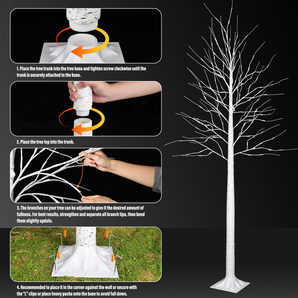 4FT 6 FT and 8FT Christmas Birch Trees, Artificial Tree Xmas Lights