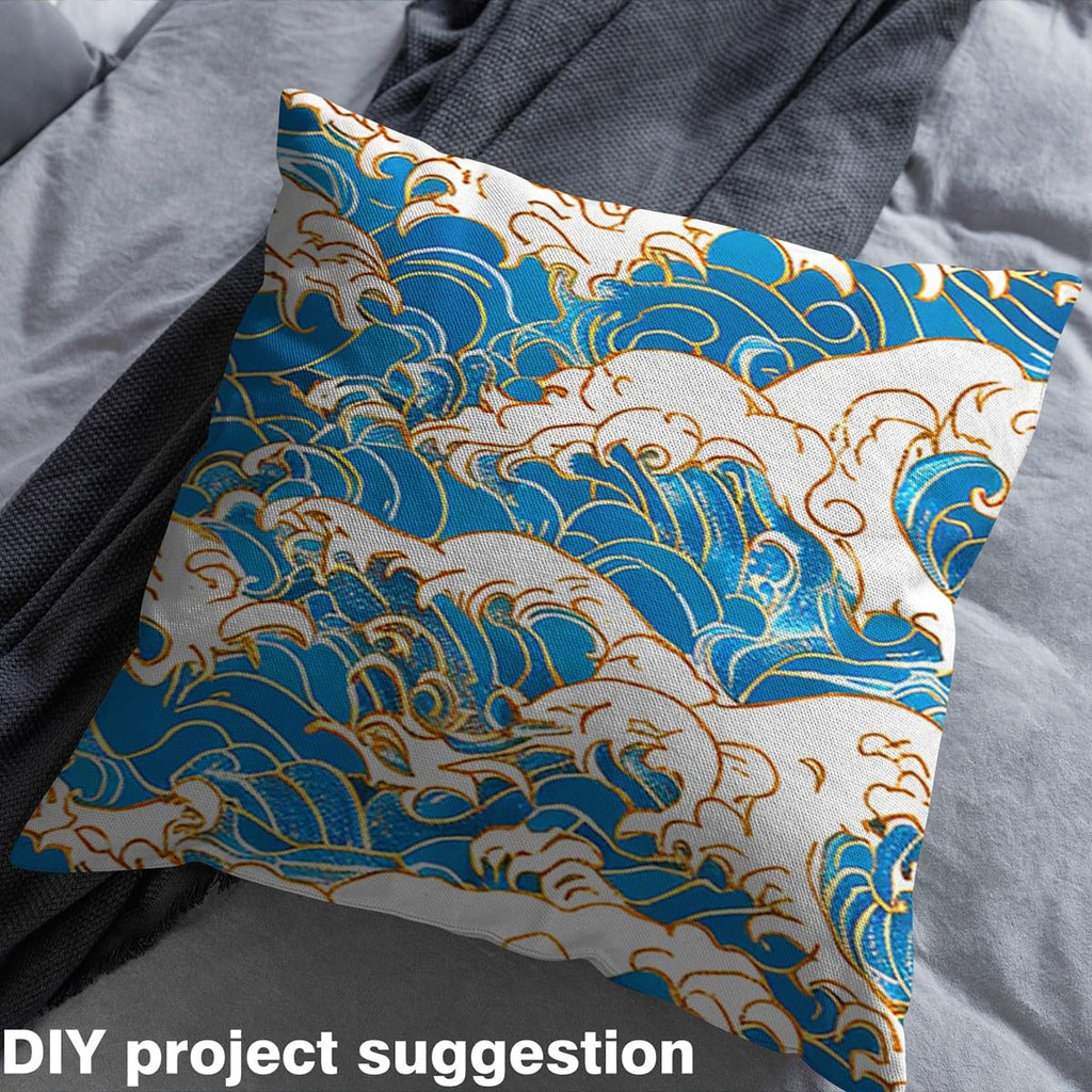 Cartoon Sea Wave Fabric for Decoration by The Yard, Japanese Style Ukiyoe Fabric for Sewing Supplies, Ocean Theme