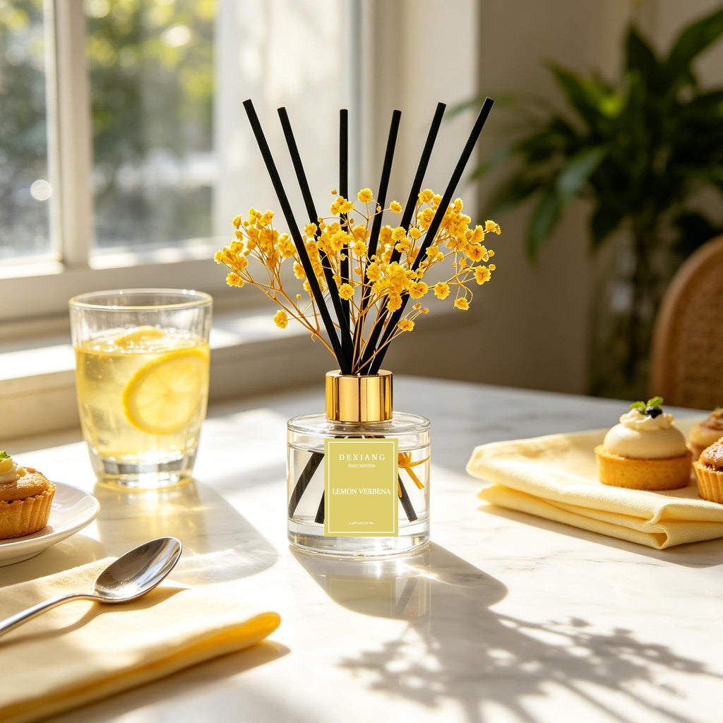 Reed Diffuser Set, 3.38 fl oz (100 ml) Lemon Verbena 2pcs Oil Diffusers with 6 Reed Sticks Shelf Decor Home Fragrance