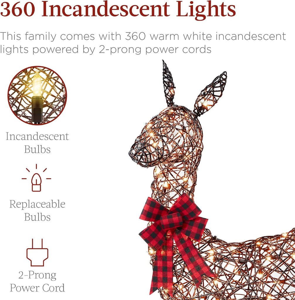 3-Piece Large Lighted Christmas Deer Family Set 5Ft Outdoor Yard Decoration with 360 LED Lights, Stakes, Zip Ties