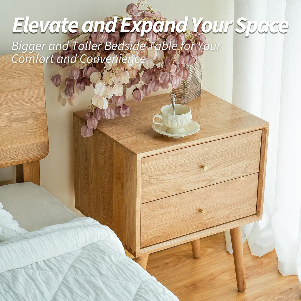 Night Stand, Midcentury Modern Solid Wood Nightstand with Drawer, Side Table with High Stool Leg, 25.98 H x 19.69 W x