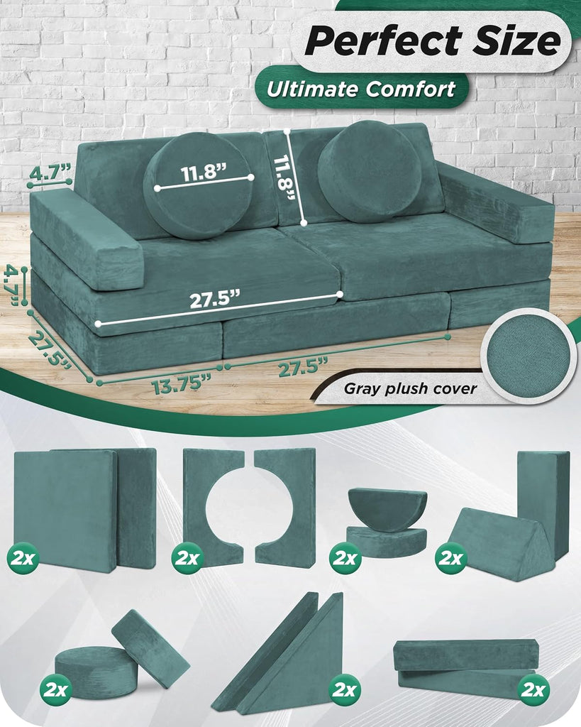 Modular Kids Play Couch, Piece Fort Building & Climbing Foam Set