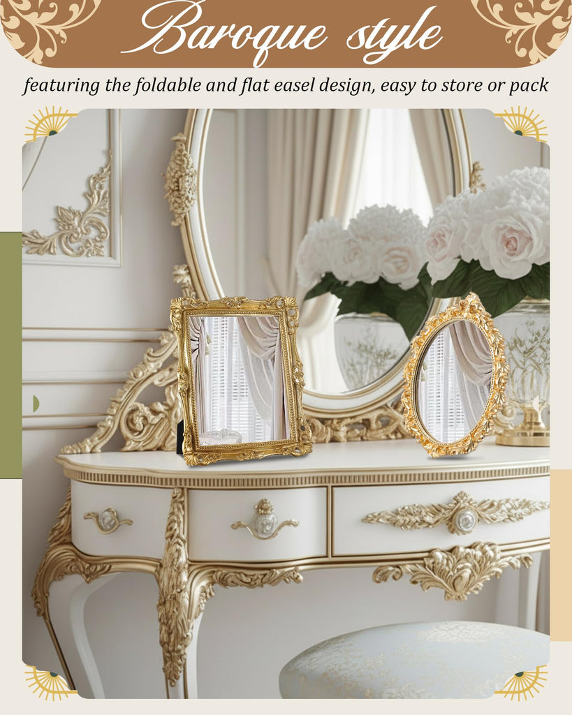 3 Pcs Vintage Gold Wall Mirror Set, Retro Mixed Style