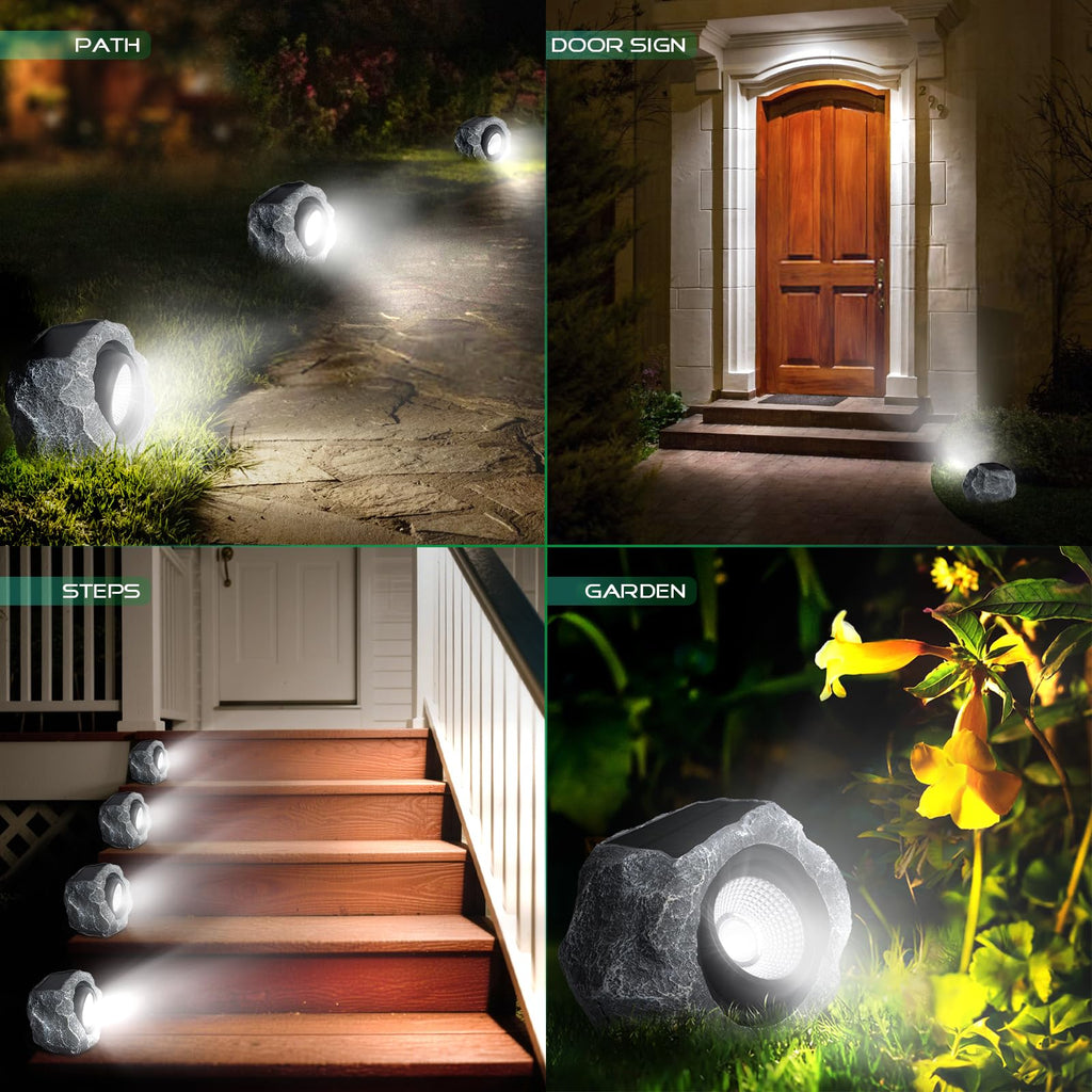 Rock Lights Outdoor 2 Pack, Gray Faux Rock Landscape Spotlight Yard
