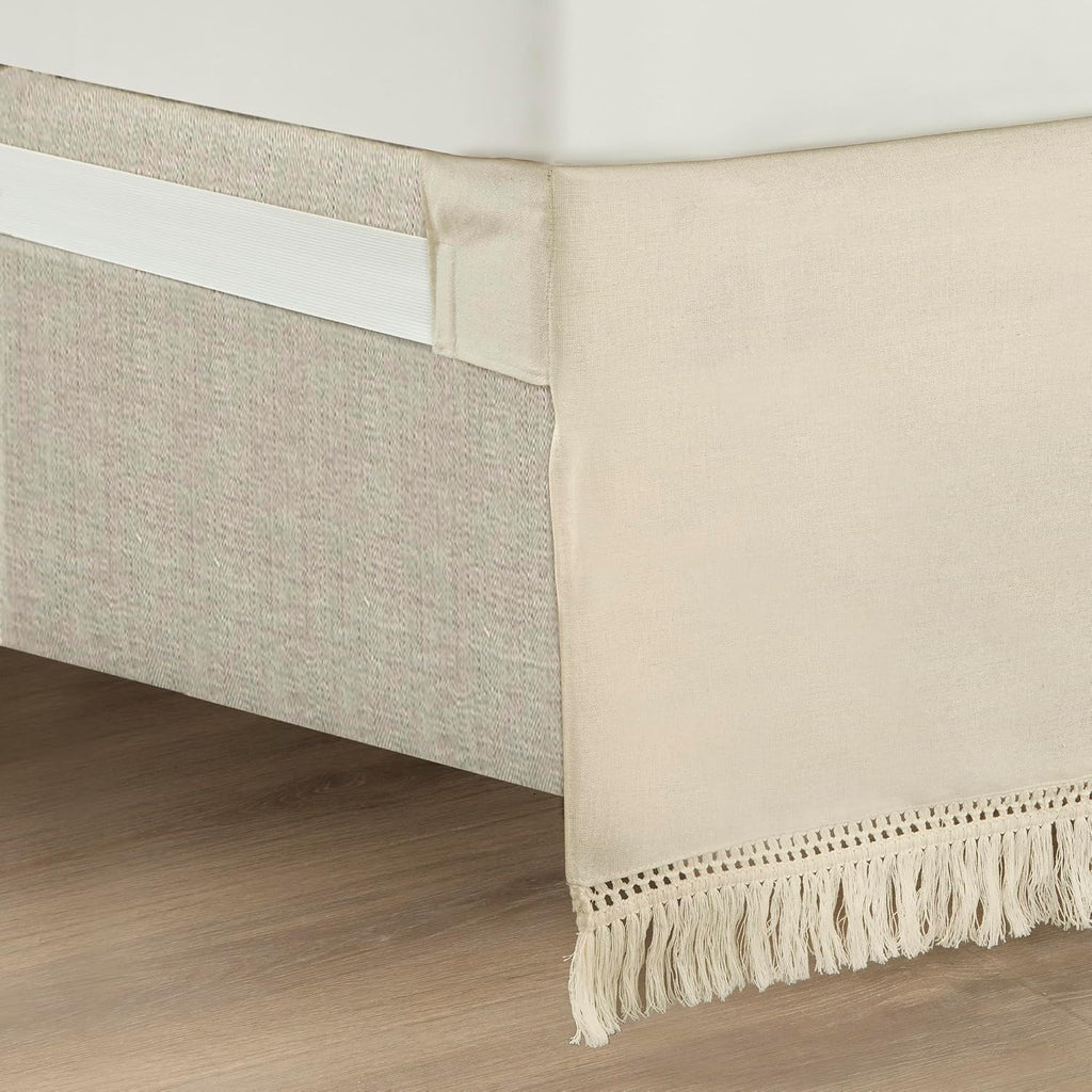 Boho Fringe 15-Inch Tailored Drop Easy Fit Bed Skirt King Size Single 78" W x 80" L +15" Neutral - King Bed Skirt