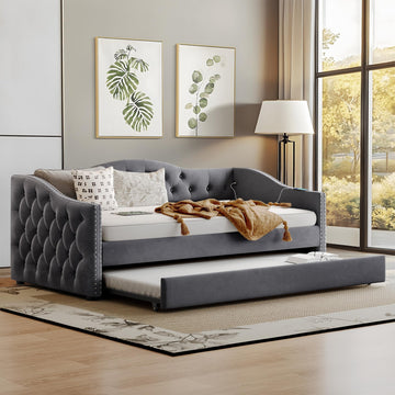 Twin Size Daybed with Trundle, Upholstered Corner Day Bed