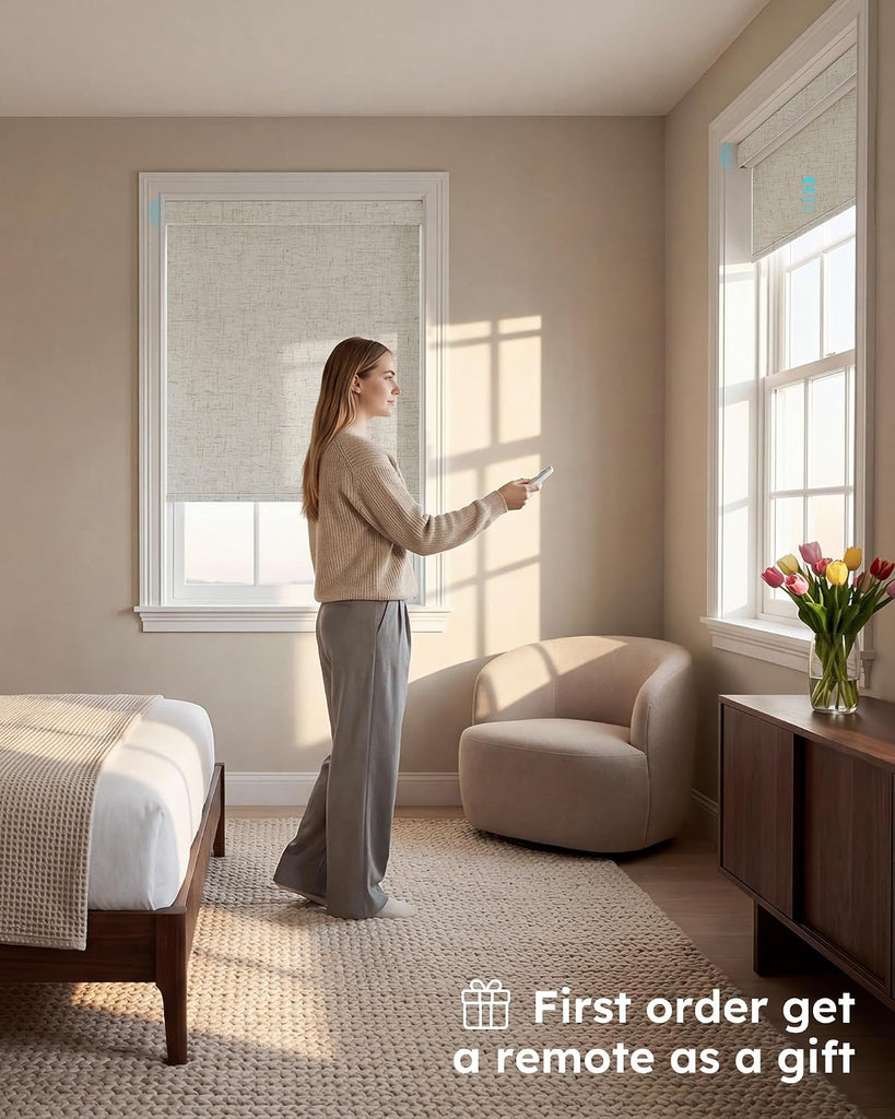Motorized Blinds with Remote, APP, Voice Control, 100% Blackout Shades Automatic Blinds Work with
