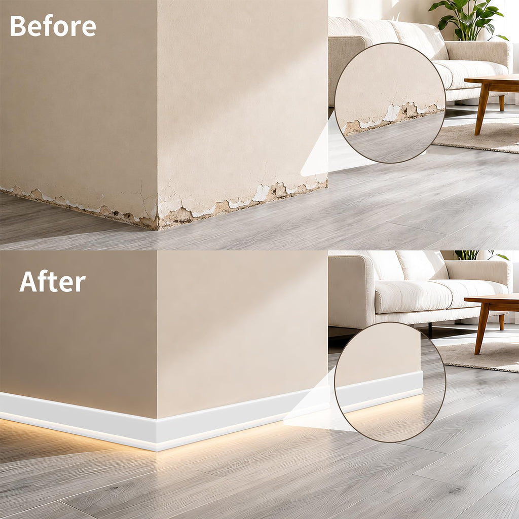 8 Pcs Baseboard Molding with LED Duct, 47.2 x 3.94 Inch, White