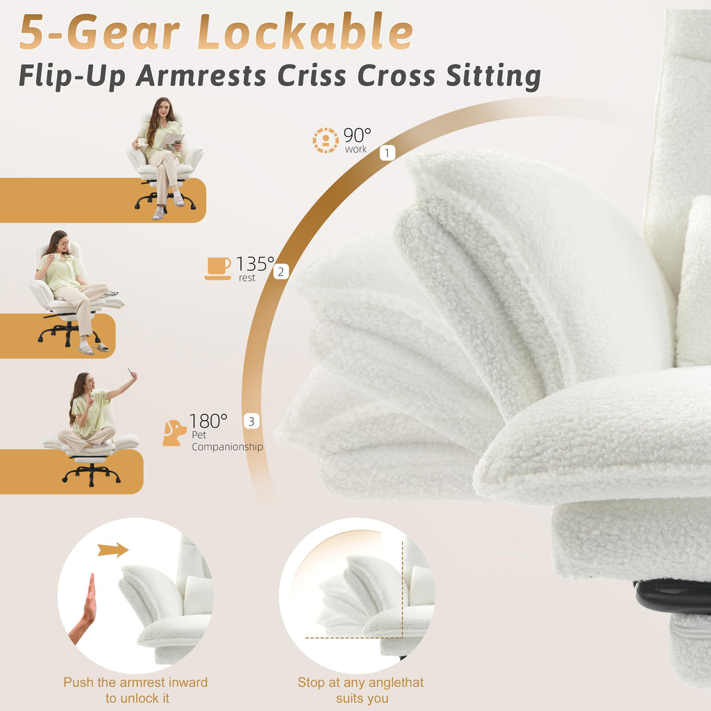 Wider Seat Office Chair with Flip Armrests for Criss Cross Legged&Cats, Big and Tall Executive Ergonomic Reclining