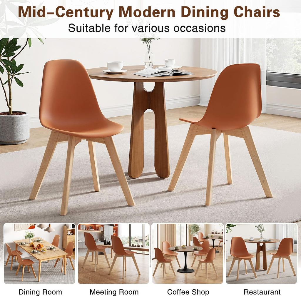 Dining Chairs Set of 4, Mid-Century Modern Kitchen & Dining Room Chairs, Molded Plastic Seat & Back, Solid Wood Legs