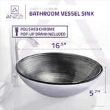 Stella Tempered Glass Vessel Bowl Sink in Preccious Storm | Dark Grey Charcoal Mount Bathroom Sinks Above