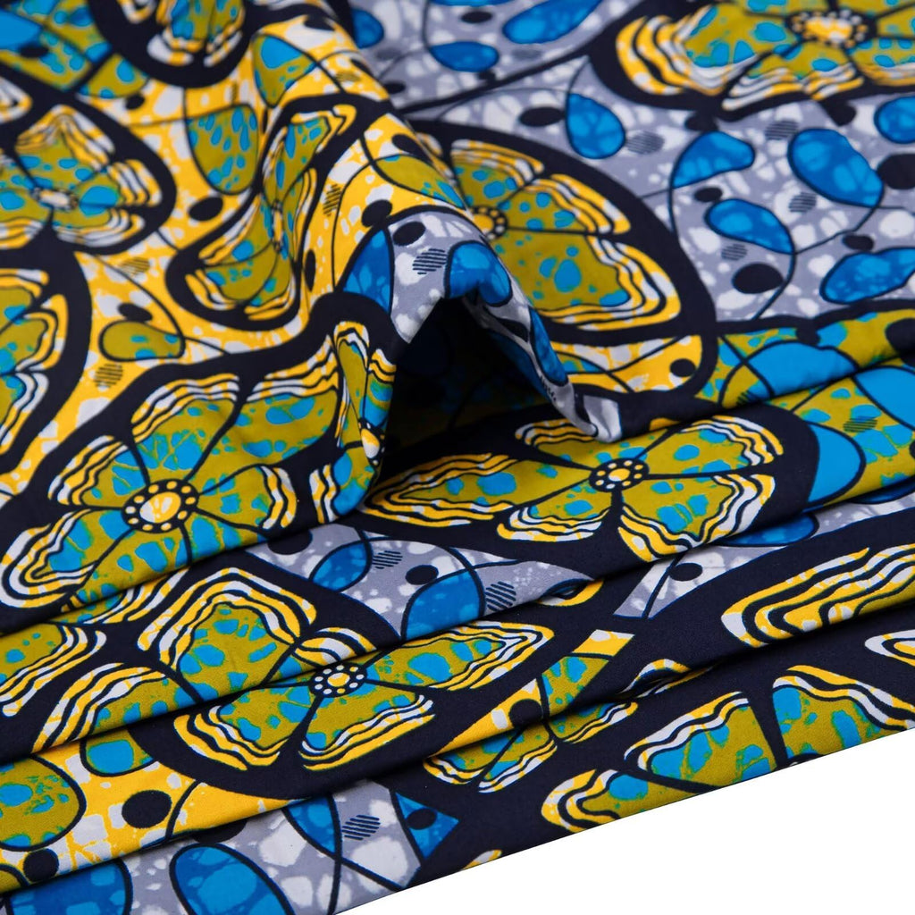 African Fabric 100% Cotton African Ankara Print Kente Fabric 6 Yards One Piece 1557