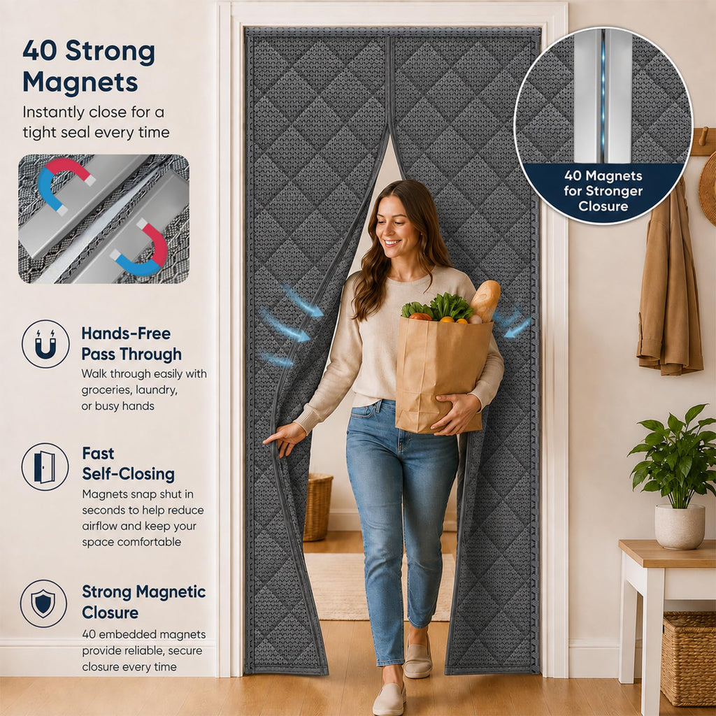 Magnetic Thermal Insulated Door Curtain, 74" x 82", Fits 72" x 80" Doors
