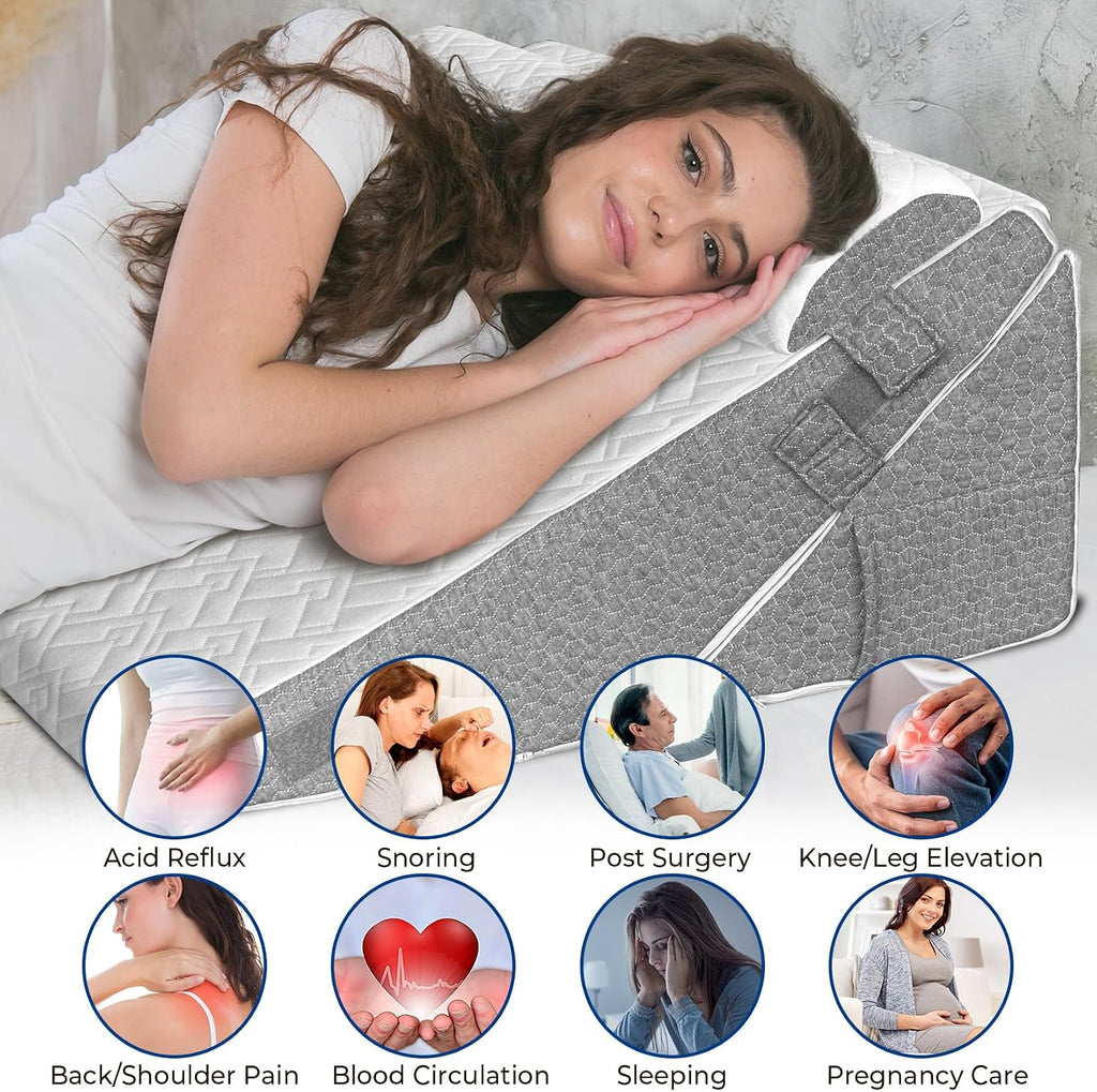 Wedge Pillow Headboard for Sleep, 3PCS Adjustable Bed Wedge Pillow for Acid Reflux&Back Pain Relief, Sleeping, Back