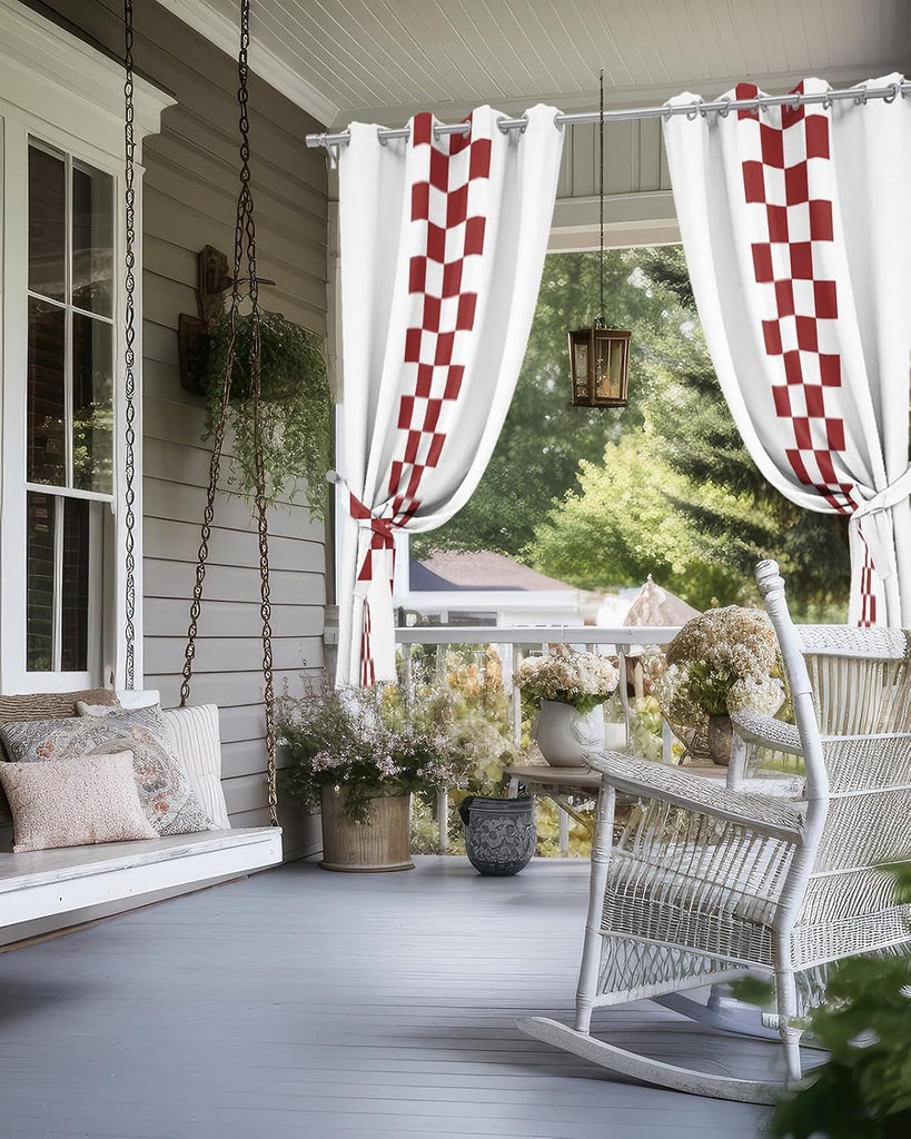 Outdoor Curtains Waterproof, Minimalist Red Buffalo Check Plaid Farmhouse Farm Theme Grommet Weatherproof Outsides