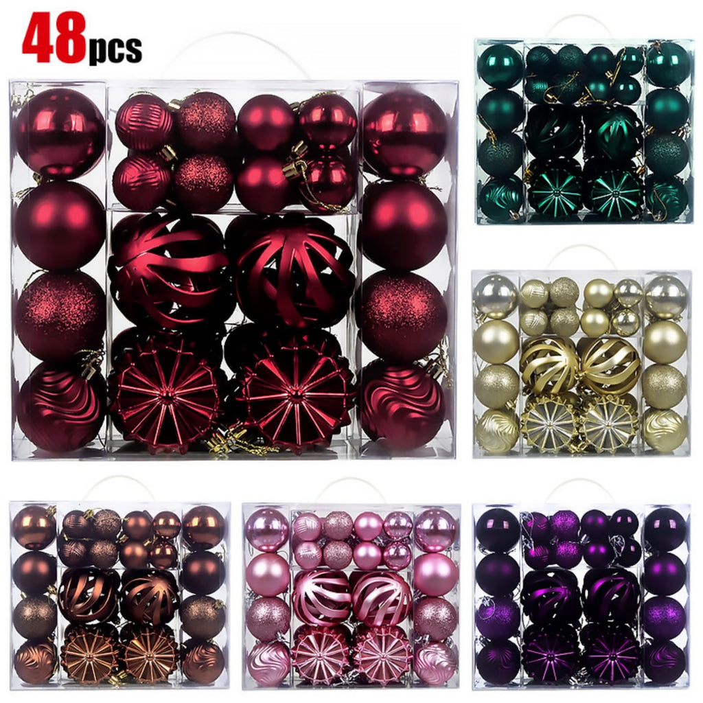 Tree Balls Ornaments Set, 48 Pcs Shatterproof Plastic Decorative Baubles Shiny Hanging Ball Ornaments for Xmas Tree