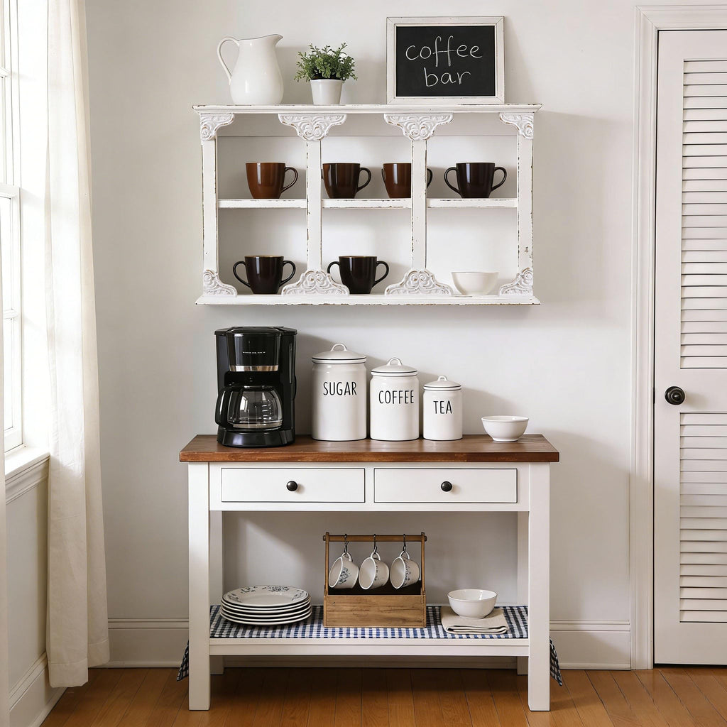 Vintage Rustic Floating Shelves for Wall White, 3-Tier Wall Shelf