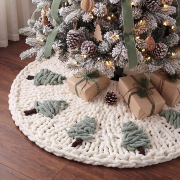 48'' Chunky Knit Christmas Tree Skirt Beige Xmas Trees Skirt