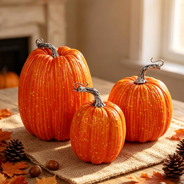 Artificial Pumpkins Fall Decor Orange Foam Pumpkin, 3 Pack