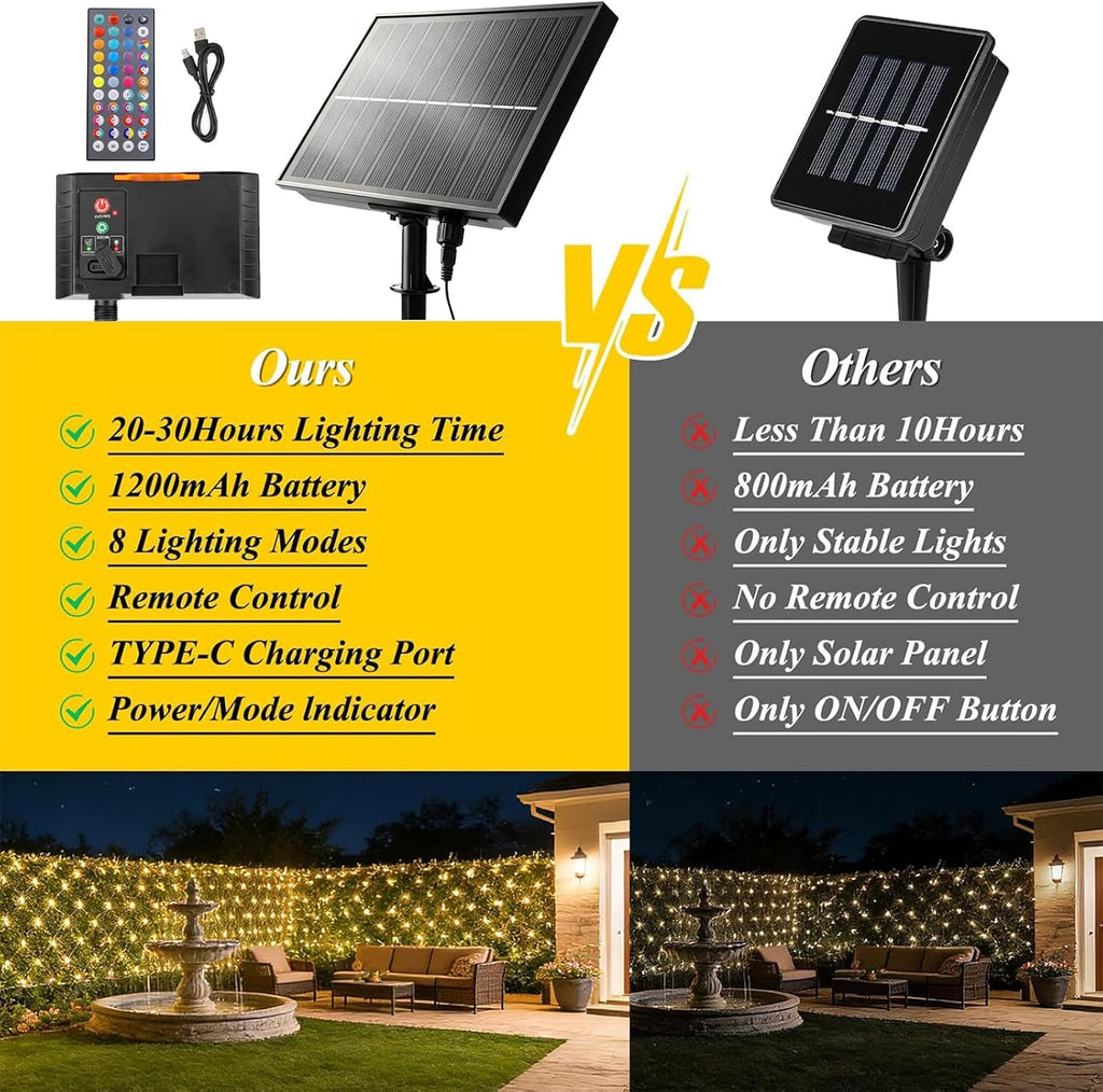 34 Colors Changing Net Lights Outdoor Solar & USB Powered, 6.5x6.5ft