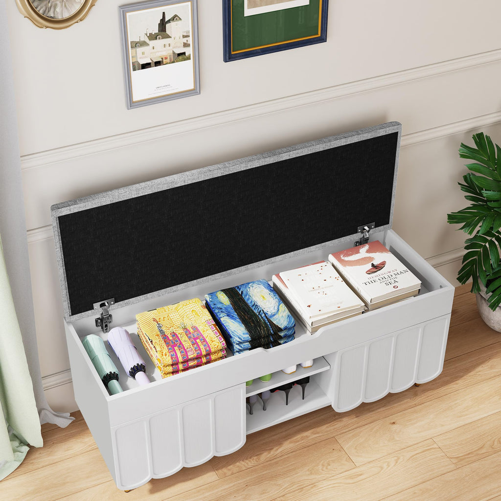 40" Upholstered Flip Top Entryway Shoe Bench, White